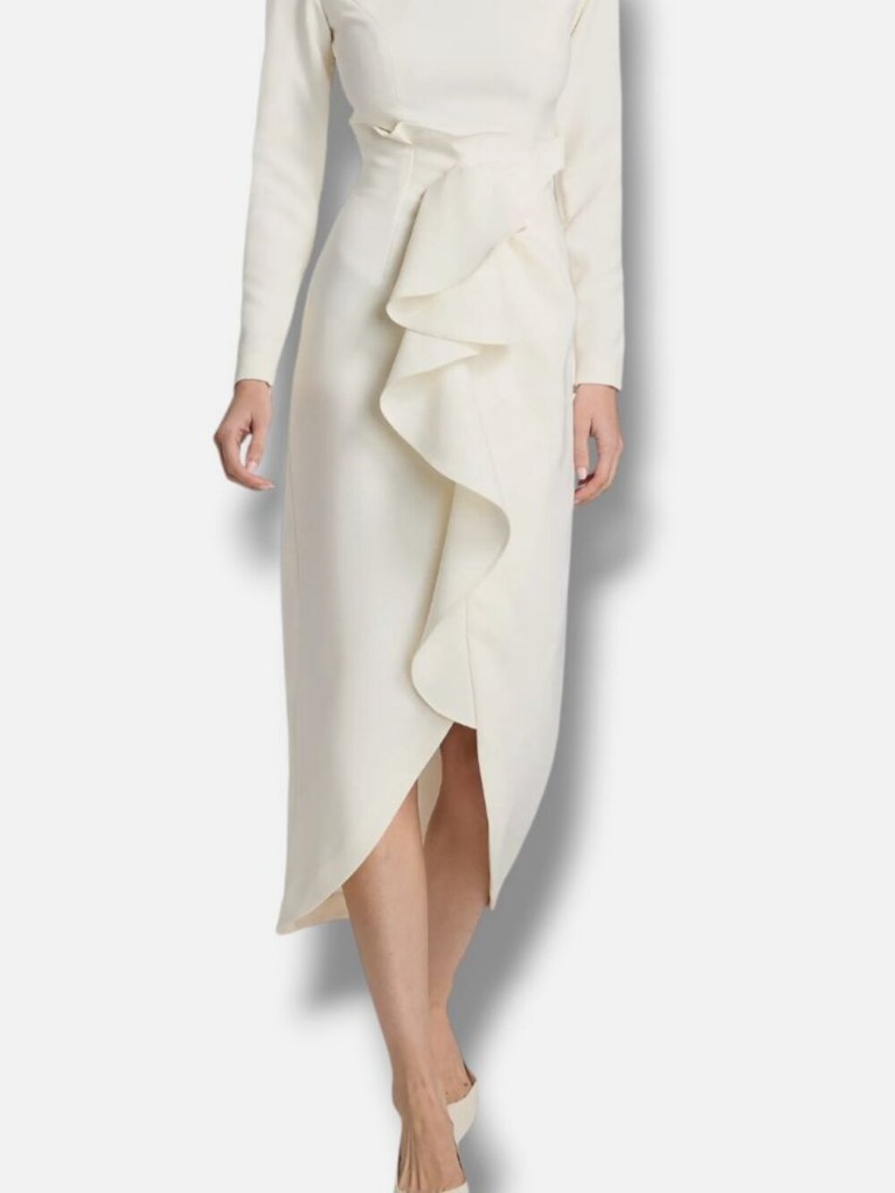 Kika Vargas Women's Ivory Genzebe Ruffled Crêpe Midi-Dress Size 4